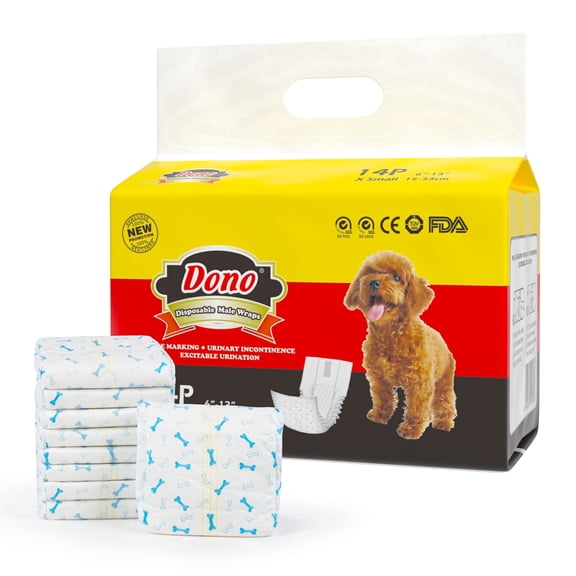 Dono Disposable Male Dog Wraps, Super-Absorbent, Wetness Indicator Fit X-Small 14 Count
