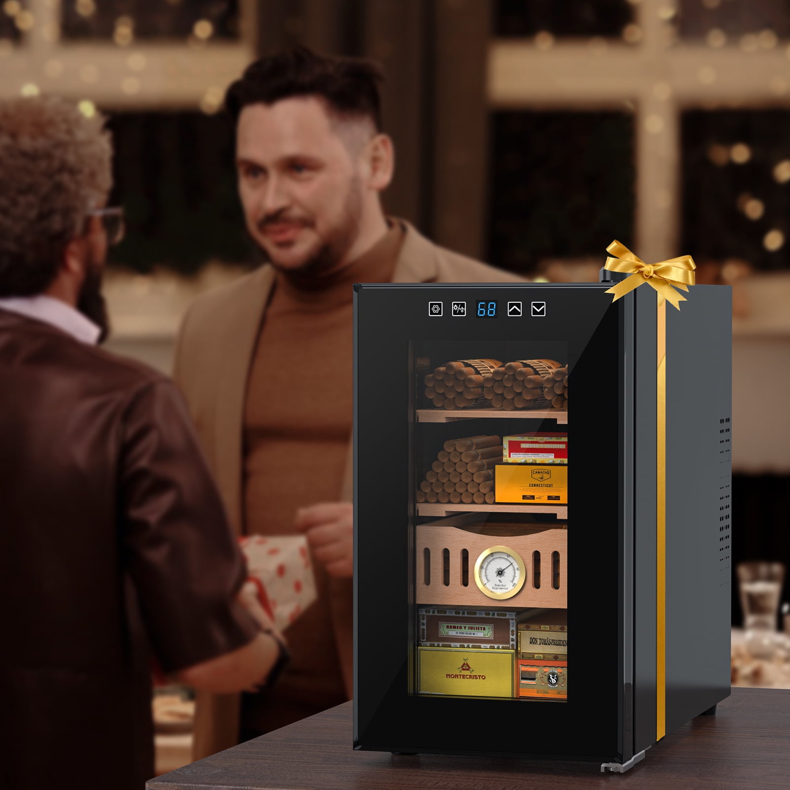 Joreek 25L Electric Humidor 200 Counts Cigar Humidor Cabinet with Cooling Temperature Control Electric Cooling Cigar Fridge with Spanish Cedar Wood Shelves & Hygrometer