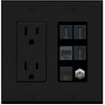 thumbnail image 1 of Ultra Spec Cables 3 Port HDMI Coax Cat6 Phone Wall Plate w/Power Outlet Black, 1 of 1