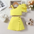 thumbnail image 2 of TSADFHJI Baby Girls' Clothing Sets Summer Toddler Girls One Shoulder Tops and Skirt Solid Color Two Piece Outfit Set Casual Summer Clothes 5-6 Years Yellow, 2 of 4