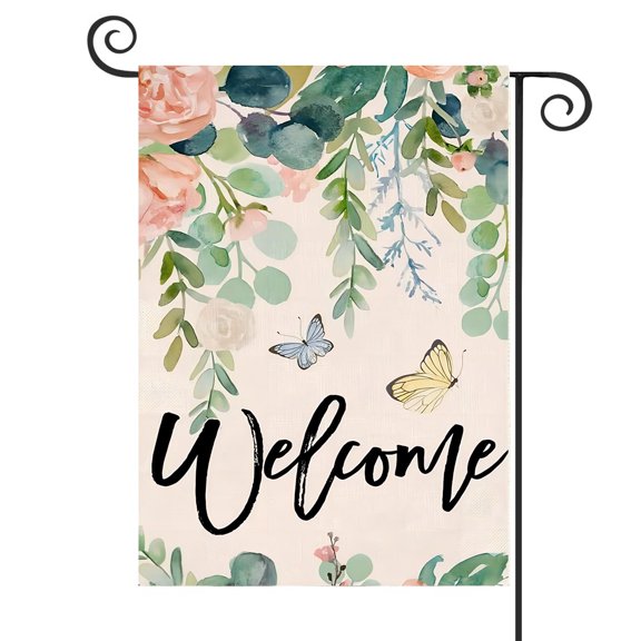DMERBYL Spring Summer Floral Garden Flag 12x18 Vertical Double Sided Welcome Farmhouse Greenery Eucalyptus Leaves Holiday Outside Decorations Burlap Yard Flag