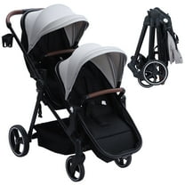 Foldable Twin Baby Double Stroller with Large Storage Basket and Canopy,Lightweight Travel Stroller Infant Pushchair，Grey
