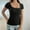Black, variant on Summer Ribbed Knit Henley Tshirts for Women Casual Button Up Square Neck Basic Tees Slim Fitted Solid Tops