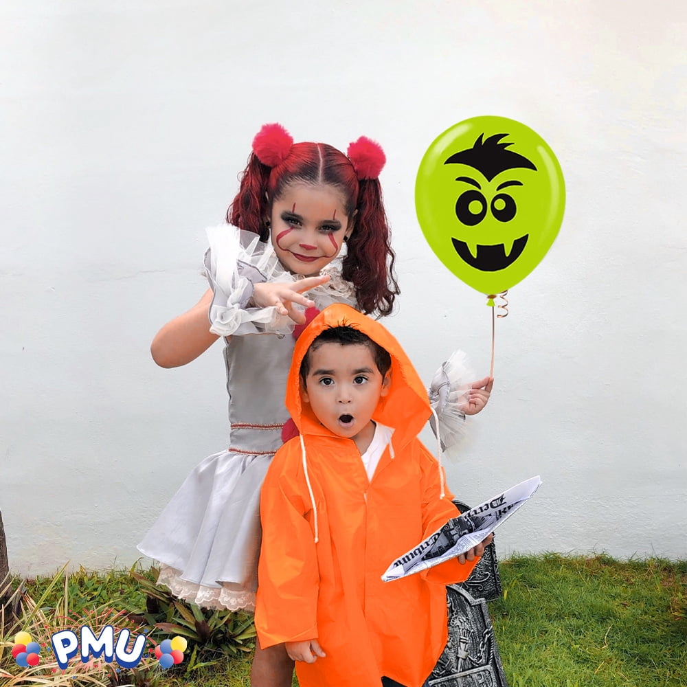 PMU Halloween Laughing Faces Balloons - Small Latex Balloons for Halloween Theme Parties, Trick-or-Treat & Party Favors Supplies - 12 Inch Kooky Vampire Lime Green, (50/Pkg) Pkg/1