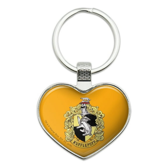 Harry Potter Hufflepuff Painted Crest Keychain Heart Love Metal Key Chain Ring