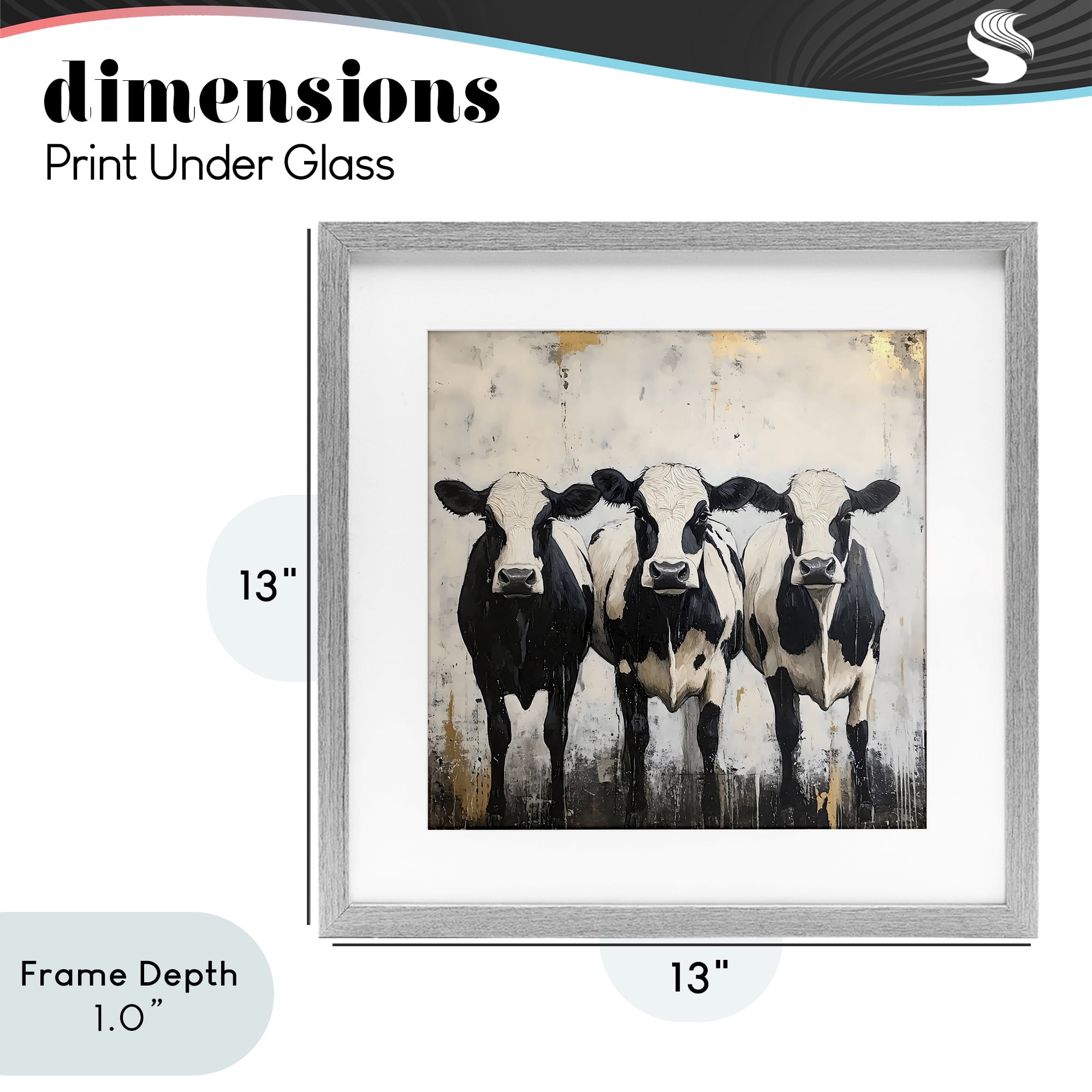 Stupell Industries Three Spotted Cows Gray Framed Print Under Glass, design by Creative Studio