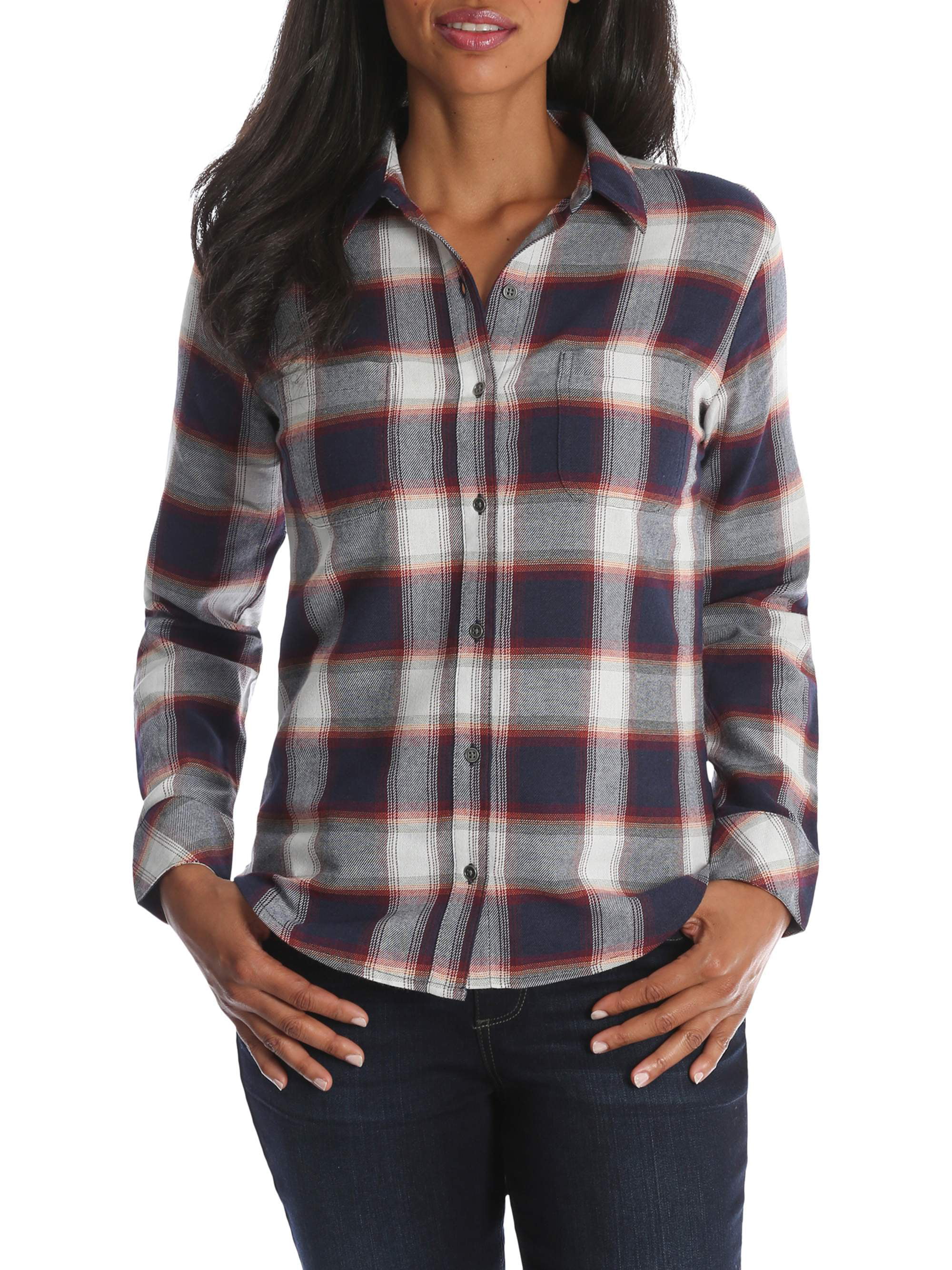 Women's Long Sleeve Plaid Flannel Shirt - Walmart.com
