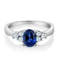 thumbnail image 3 of Gem Stone King 925 Sterling Silver Blue Created Sapphire and White Topaz Women Engagement Ring ( 0.92 Ct Oval, Available 5,6,7,8,9), 3 of 5