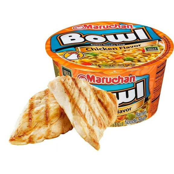 (6 Bowls) Maruchan Chicken Ramen, 3.31 oz Each, Shelf Stable