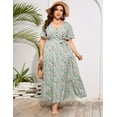 thumbnail image 2 of Plus Size Wedding Guest Maxi Dresses for Curvy Women, Summer Casual Floral Long Party Sundress with 3/4 Sleeve, 2 of 8