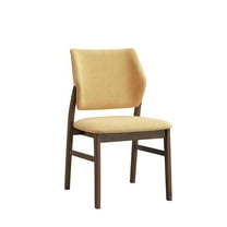 ACME Sarha Wood & Fabric Side Chair in Yellow & Walnut (Set of 2)