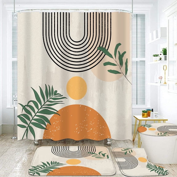 FZDHHY 4Pcs Black and White Shower Curtain Set, Modern Farmhouse Bathroom Sets, Buffalo Plaid Bathroom Sets with Shower Curtain and Rugs, Shower Curtain with 12 Hooks
