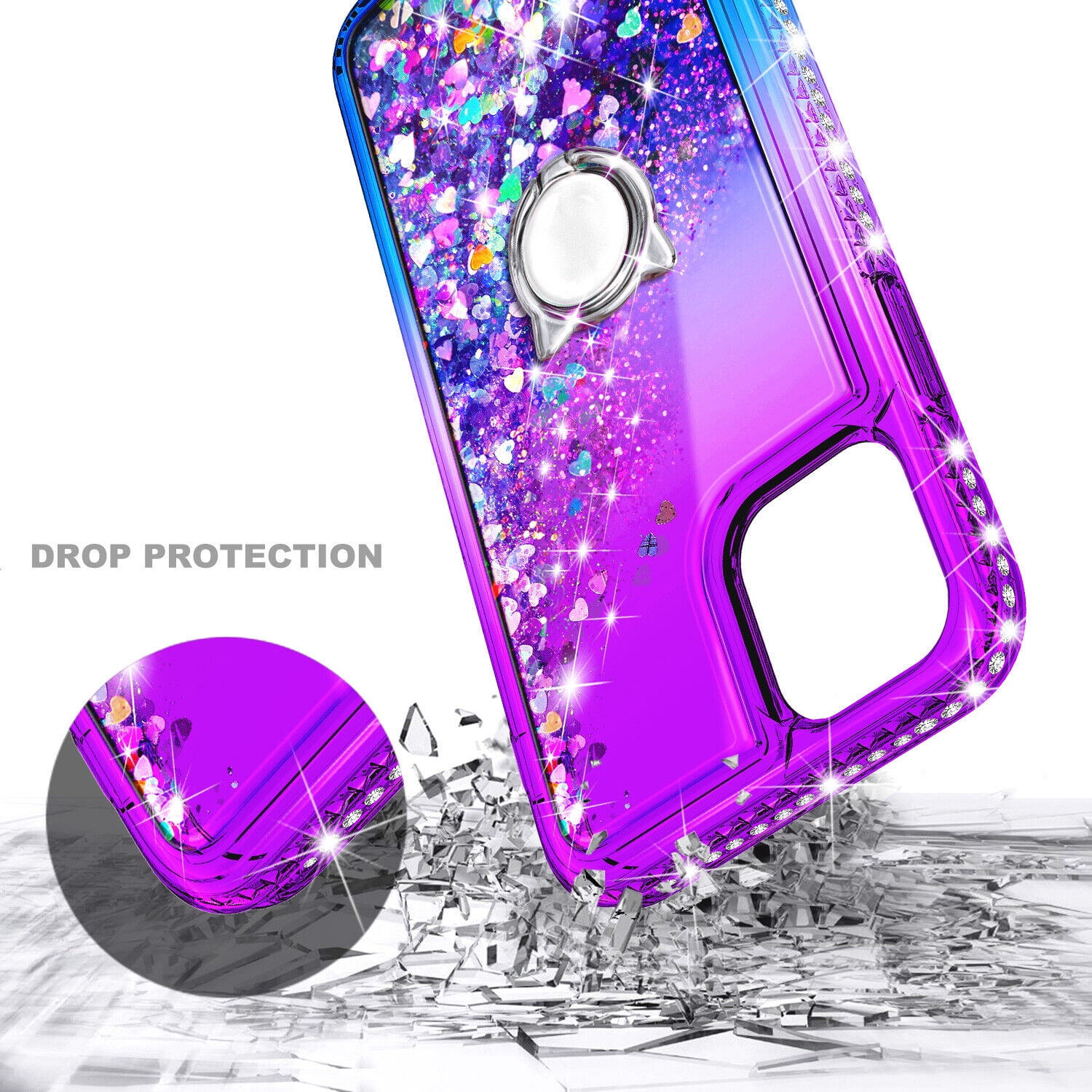 Case for iPhone 14, Moving Liquid Holographic Glitter Case with Kickstand, Women Slim Protective Case, Purple&Blue