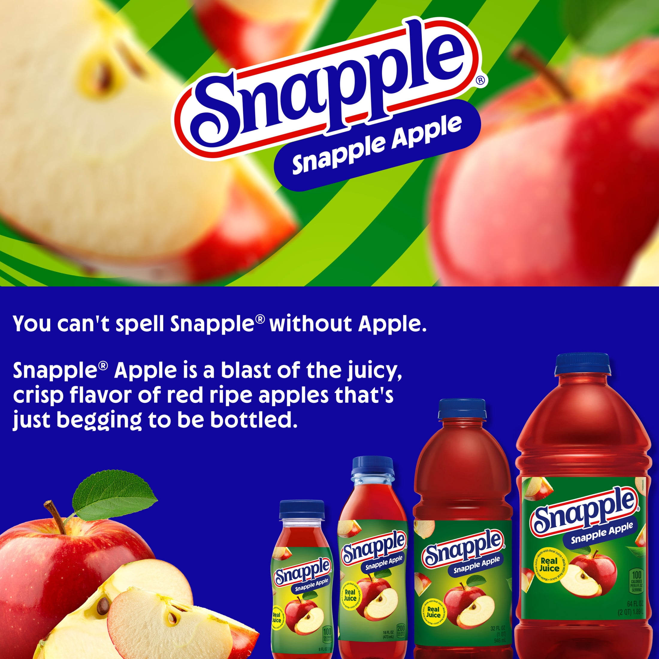 (3 pack) Snapple Apple Juice Drink, 8 fl oz, 8 Mini Bottles