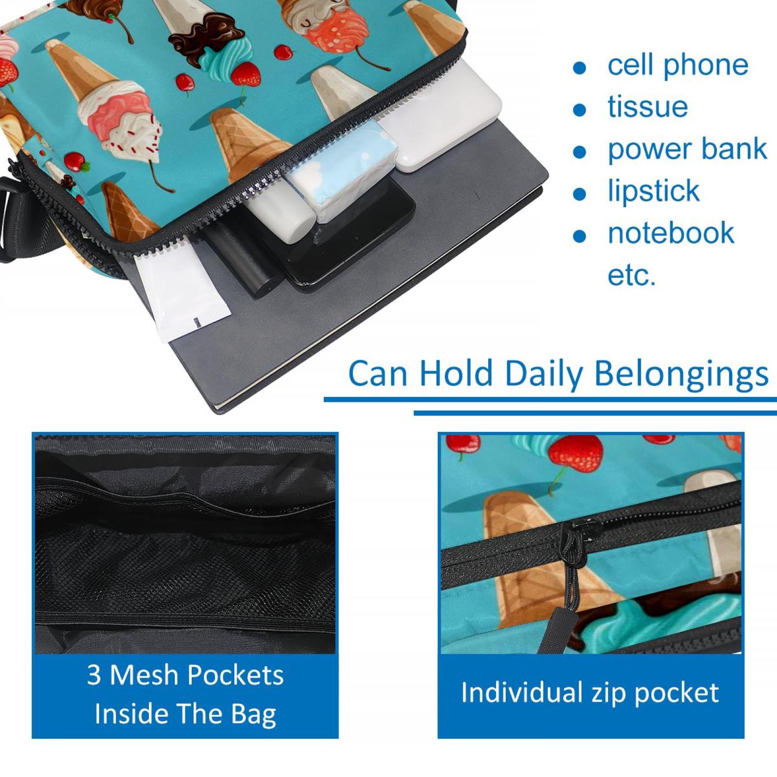 Ice Cream Lightweight, Adjustable Fanny Packs with Extension Strap - Unisex Sling Bag Money Belt