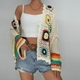 thumbnail image 2 of Oversized Cardigans Women Bohemian Crochet Long Sleeve Lace Knit Sweater Handmade Ethnic Rainbow Open Front Top Lightweight Outwear Coats, 2 of 4