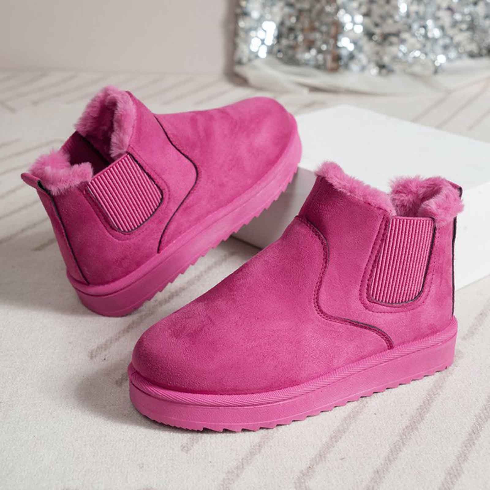 Dasayo Ankle Booties for Women Hiking Round Toe Hot Pink Flat Non Slip Comfortable Booties Womans Shoes 41