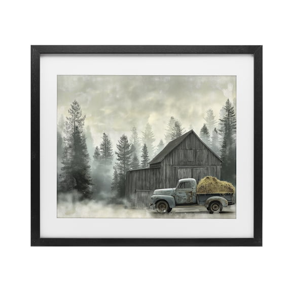 Stupell Industries Coastal Vintage Pickup at Misty Barn Black Framed Print Under Glass, 16 x 13, by Imagine It Images