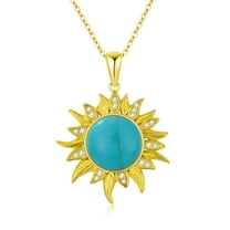 SOULMEET Christmas Gifts Sun Necklace 925 Sterling Silver Vintage Turquoise Sunburst Pendant Gold Plated Sunshine Necklaces Jewelry Gift for Women