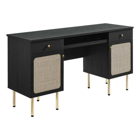 Pemberly Row Particleboard and Laminate Office Desk in Black