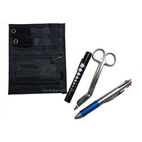 EMI BLACK Nurse Pocket Organizer Kit – 4-Piece Set with Scissors, Penlight & Chart Pen