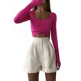 thumbnail image 4 of Txlixc Blusa de mujer, cuello cuadrado, manga larga, camiseta hueca retorcida de color sólido Txlixc moda, 4 of 6