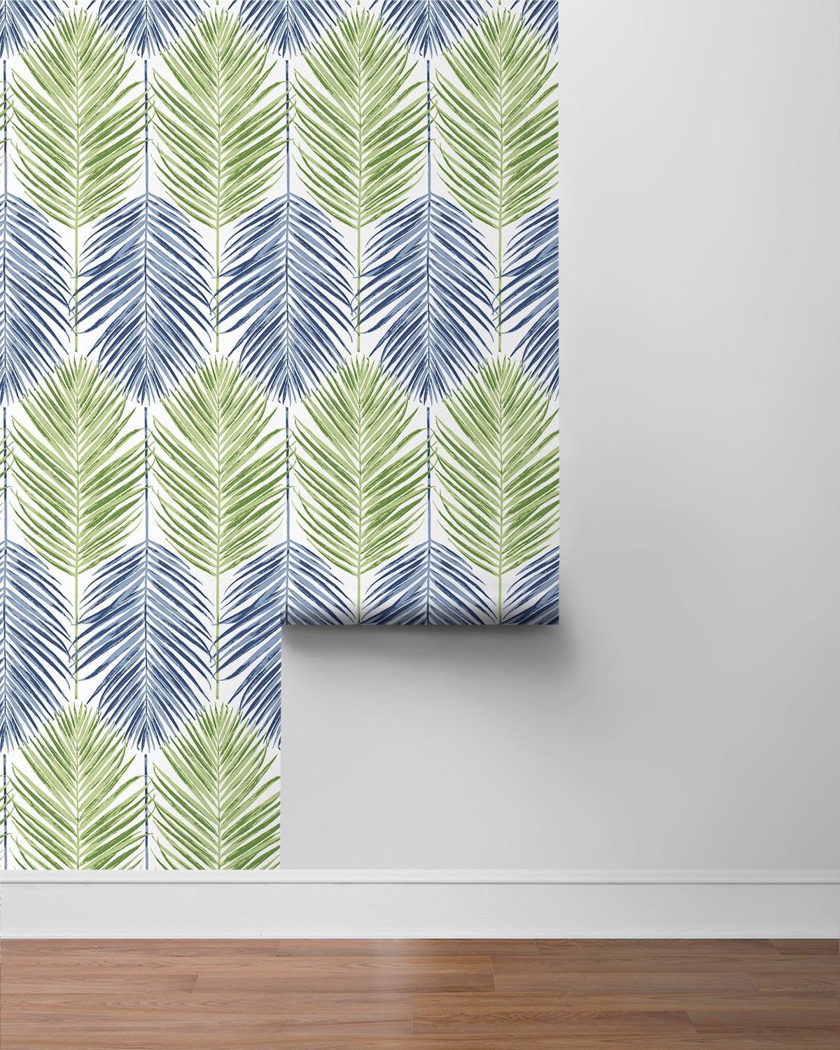 NextWall  Two Toned Palm Peel and Stick Wallpaper 20.5 in. W x 18 ft. L - Coastal Blue & Fern Green