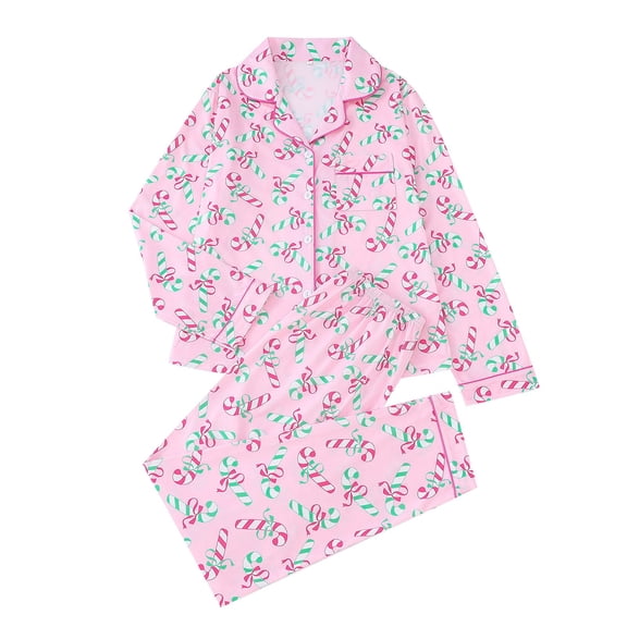 Summer Sales Womens Pajama Sets Satin Holiday Graphic Button Up Loungewear Christmas Pajama Sets for Women 2 Piece