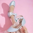 thumbnail image 2 of SERTG Girls Glitter Heel Sandals Kids Princess Dress Shoes Bow Dangling Crystal Adjustable Buckle Ankle Strap Round Toe Low Block Heel Wedding Party Performance Casual Wear Shoes(5-5.5 Years), 2 of 9
