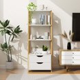 thumbnail image 2 of Costway 2 PCS 4 Tier Bookshelf Ladder Rack Modern Wood Storage Display Shelving with Drawers White&Natural, 2 of 9