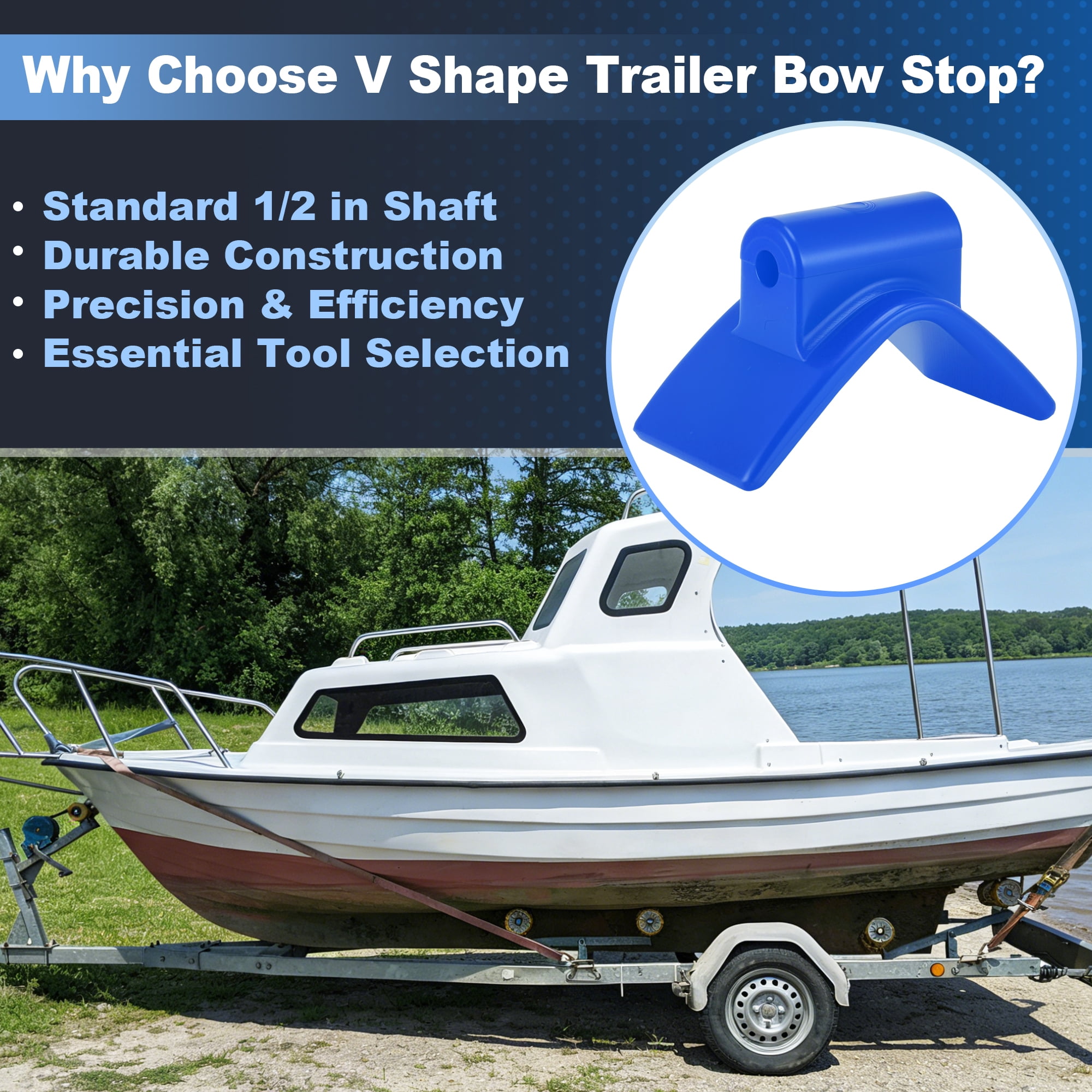 Unique Bargains 3" Boat Trailer V Bow Stop 1/2" Shaft V Shape Boat Trailer Roller Blue
