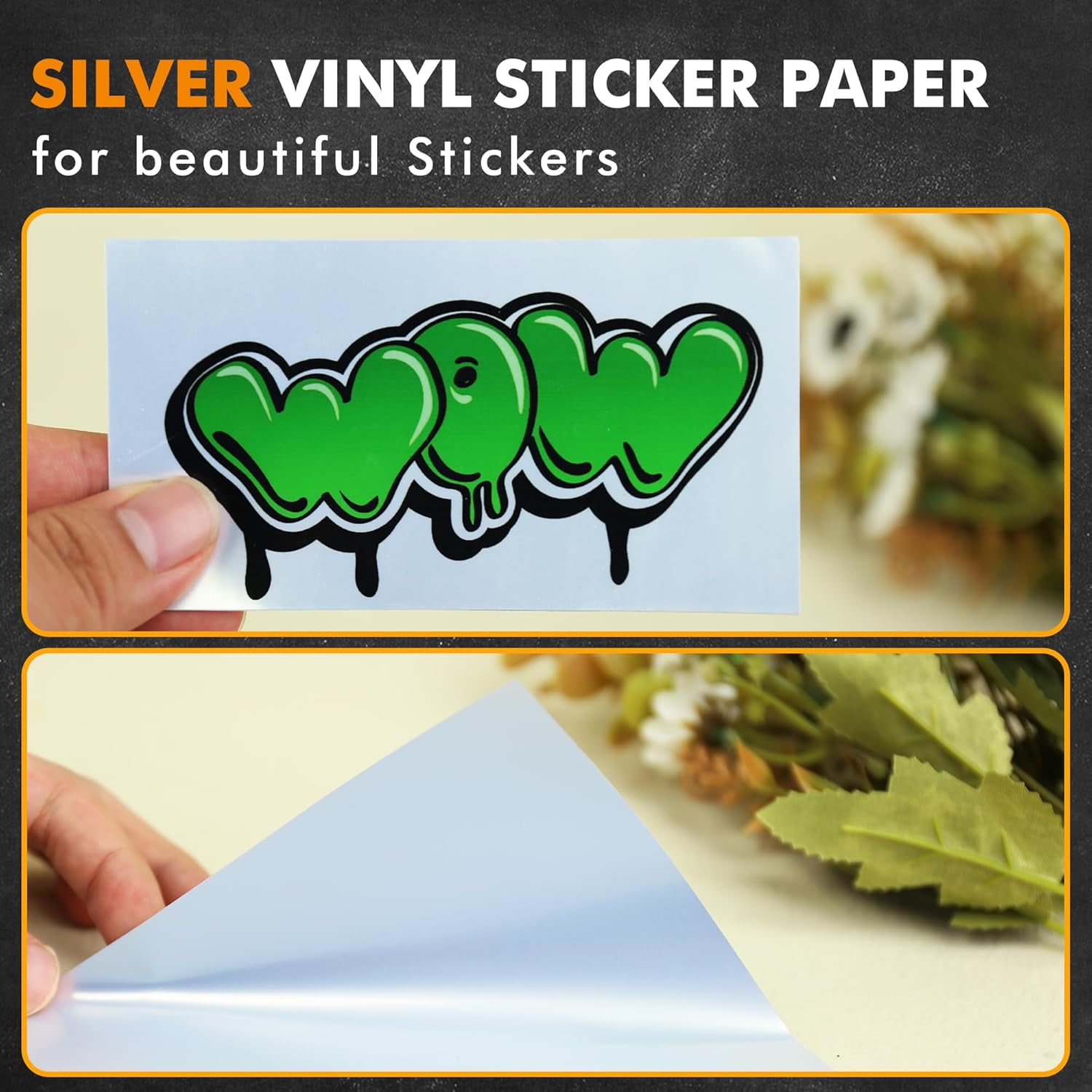 KOALA Printable Matte Silver Vinyl Sticker Paper for Inkjet Printers 60 Ct, Waterproof Sticker Paper for Printers 8.5x11, Cutters