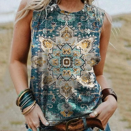 

KaLI_store Womens Tops Dressy Casual Women s Vintage Floral Print Vest Top Sleeveless Back Crop Camisole Cami Adjustable Straps Top Vest Corset Sky Blue XL