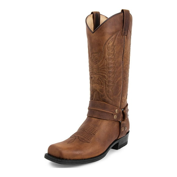 Colisha Hommes Vintage Chaussons Genou Haut Western Boot Pull sur Brodées Équitation Bottes Parti Confort Large-Veau Chaussures d'Hiver Jaune Brun