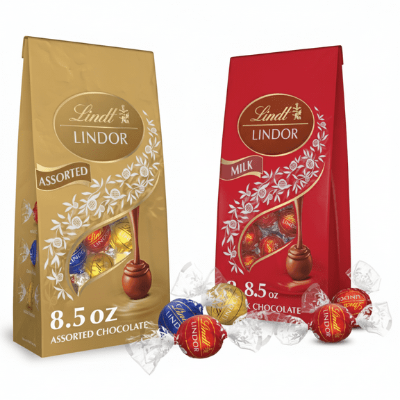Lindt Lindor  Milk , &  Assorted - Chocolate Candy Truffles, 8.5 oz, Bag