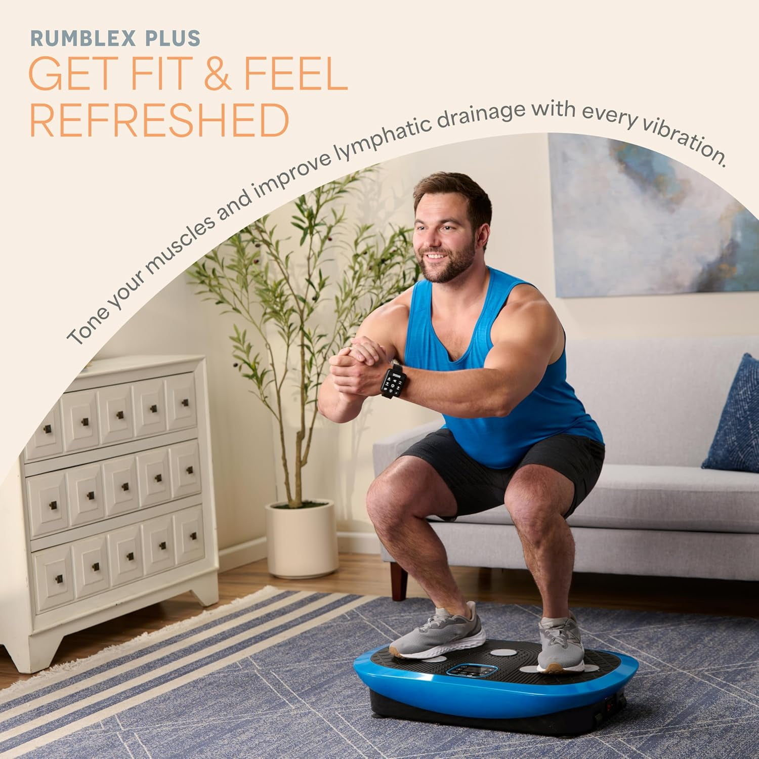 Lifepro Rumblex Plus 4D Vibration Plate Exercise Machine – Triple Motor Full Body Vibrating Plate for Weight Loss, Recovery, Circulation & Lymphatic Drainage – Blue