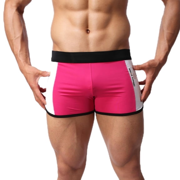 Timoontee Men's Athletic Short Summer Beach Shorts Slim Fit Stretch Boxer Briefs Breathable Quick Dry Swim Trunks for Surfing Swimming Etc Hot Pink L