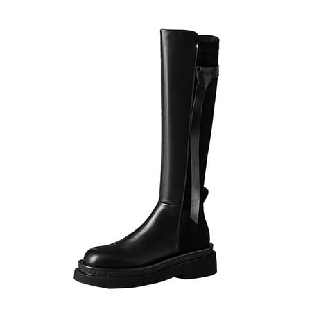 

QYZEU High Top Boots for Women Boots Women Size 7 Mid Calf Popular Thick Soled Round Head Knee Length Boots for Women Color Matching Autumn And Winter Elastic Boots Long Cavalry Boots