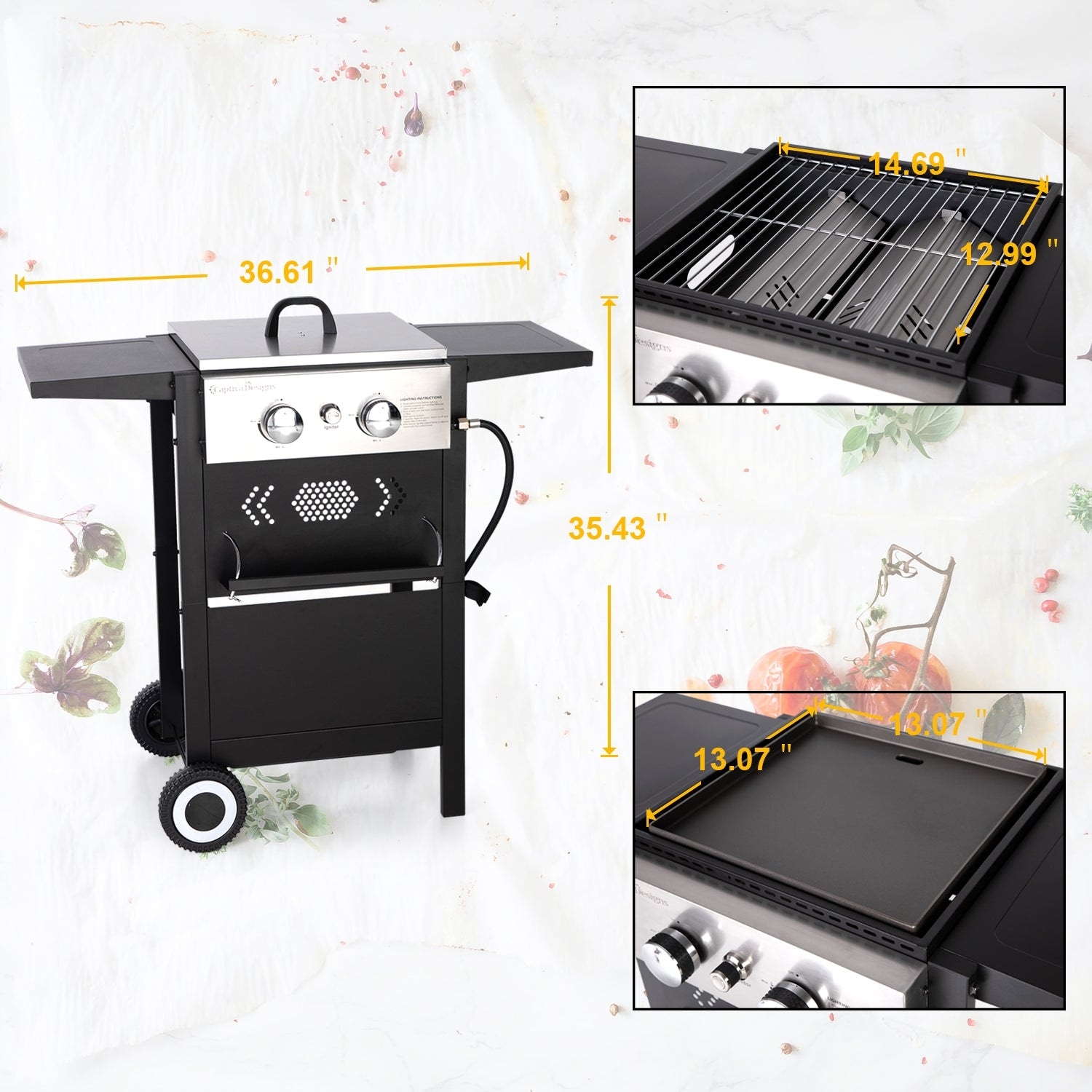 Kitchen Academy Griddle \u0026 Grid 2-In-1 Patio Gas Grill 20,000 BTU with 2 /3  Burners for 3-4 Persons Black - Walmart.com