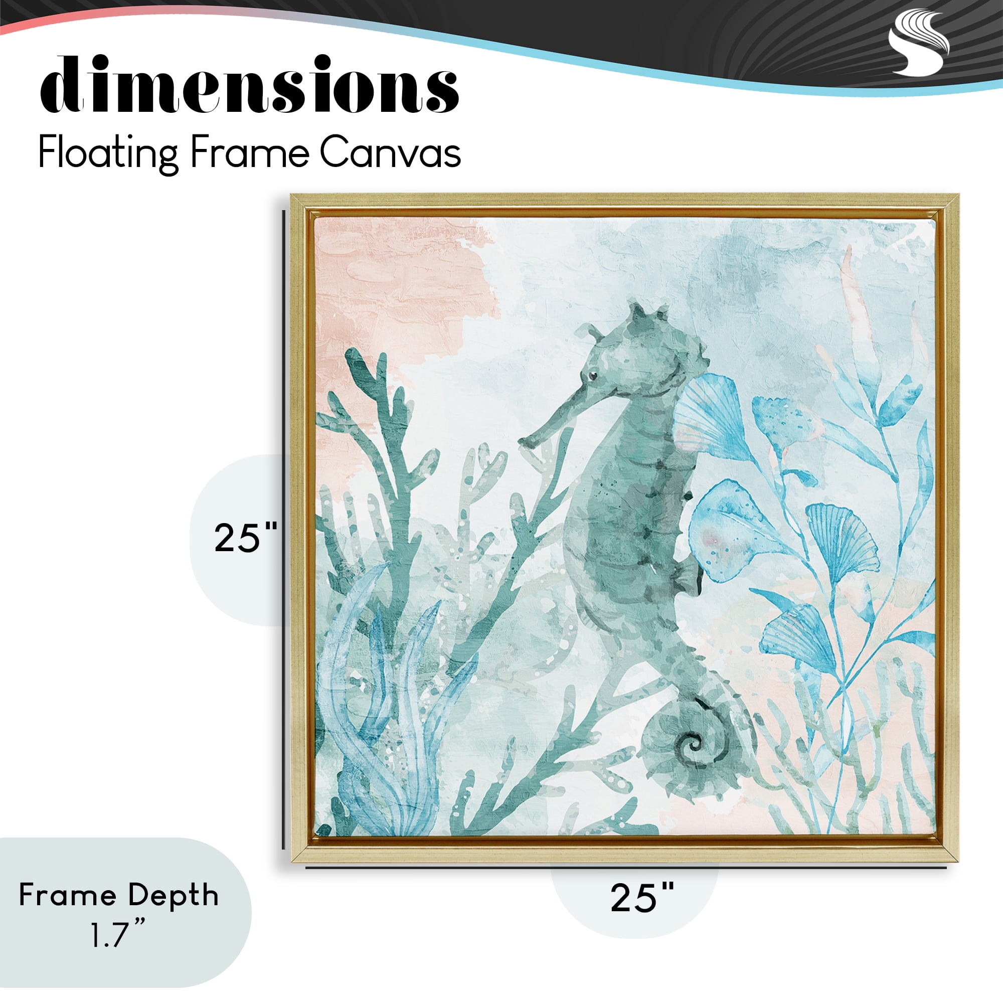 Stupell Industries Seahorse Sea Swim Gold Framed Floater Canvas Wall Art, design by Kim Allen