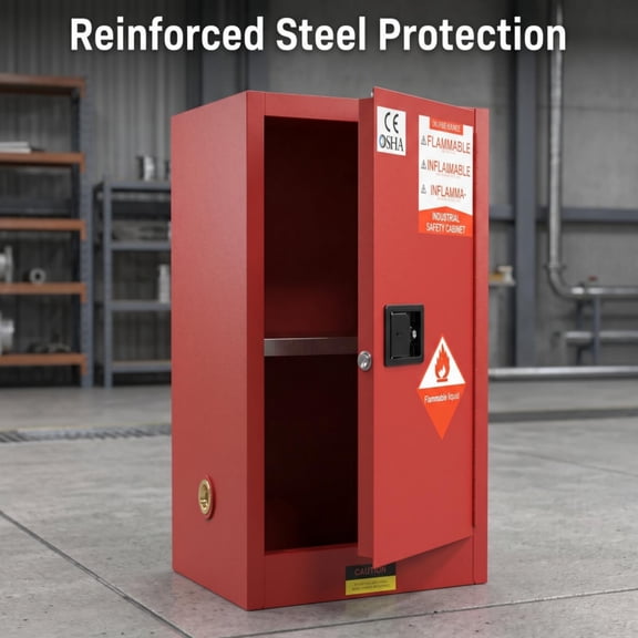 QUHEE 3-Point Lock Flammable Safety Cabinet, Red Fire Safety Cabinet with Double-Walled Steel, OSHA Approved for Lab & Warehouse & Workplace
