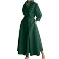 thumbnail image 2 of ClodeEU Women's Linen Blend Collared V Neck High Waist Long Sleeve Maxi Dress ,Solid Color Casual Loose Fit Dress Green,Women's Plus M, 2 of 8