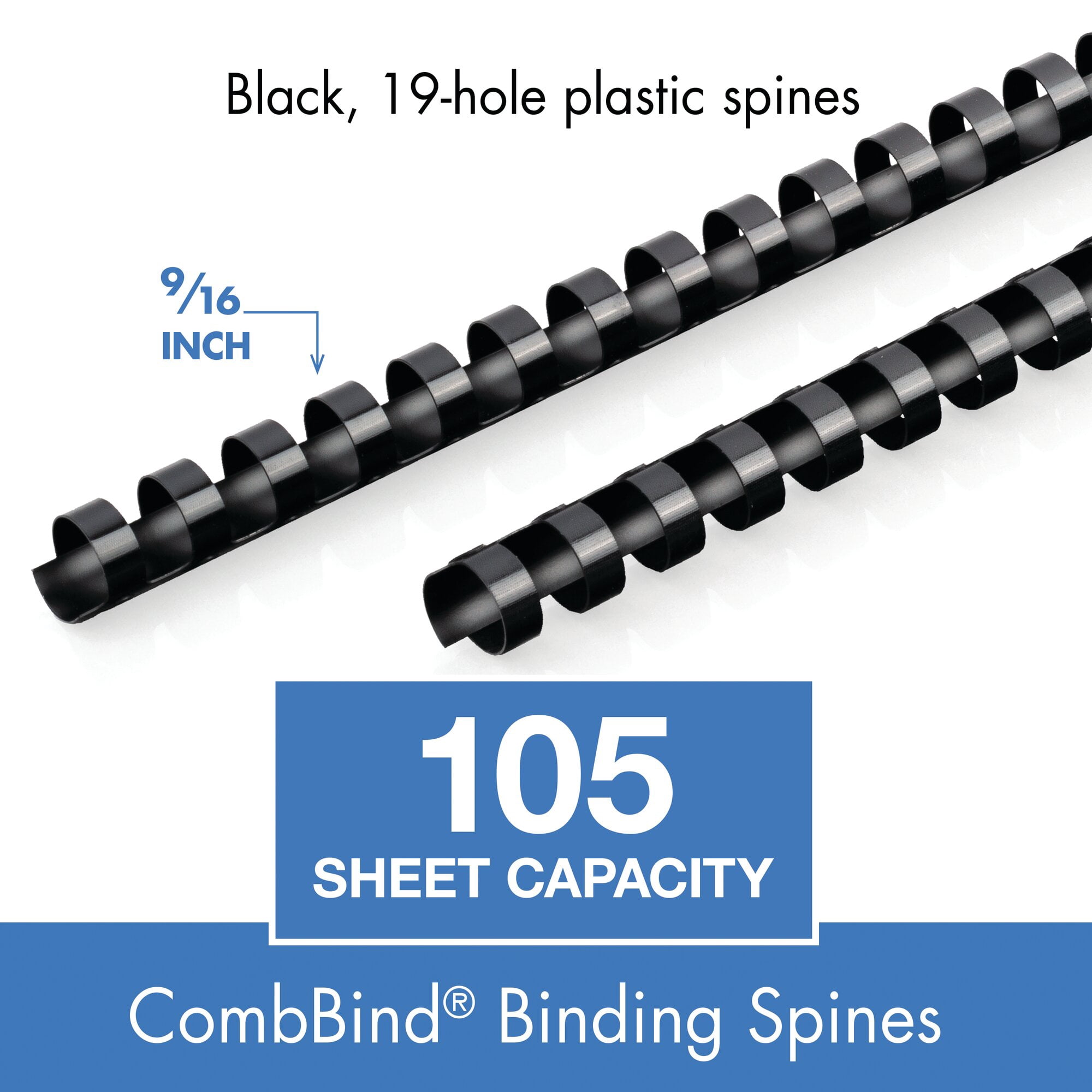 Mead CombBind Binding Spines, 9/16", Black, 125 Pack