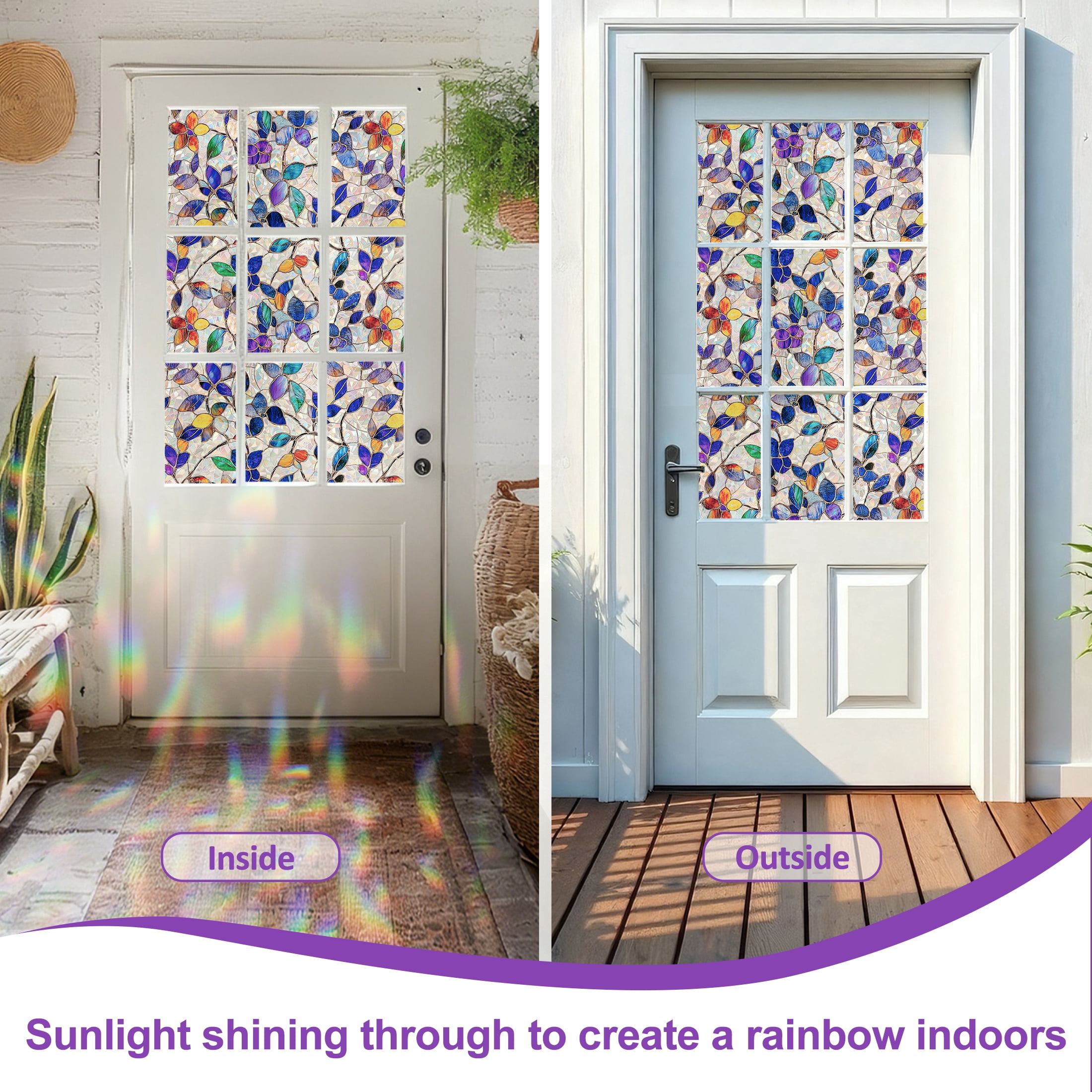 Countewol Window Privacy Film with Installation Tools Home Decorative Colored Glass Window Stickers Reusable electrostatic Rainbow Stickers