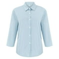 thumbnail image 3 of DuoJiaJ Womens Tops 3/4 Sleeve V Neck Button Down Shirts Business Casual Outfit Basic Tees Summer Top 2025 Blue S, 3 of 5