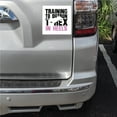 thumbnail image 2 of DistinctInk Custom Bumper Sticker - 4" x 4" Decorative Decal - White Background - Training to Outrun T-Rex in Heels, 2 of 2