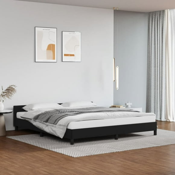 vidaXL Bed Frame with Headboard Black 193x203cm King Faux Leather