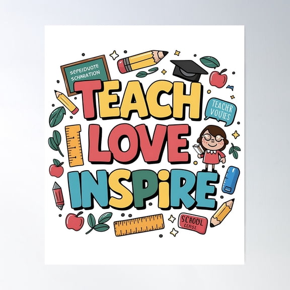 Teach Love Inspire Teacher T-Shirt, Teacher’S Theme Poster Wall Art, Modern Wall Decor For Living Room Bedroom, 8x12 UNFRAMED