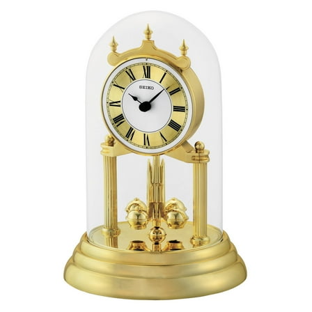 Seiko 9" Anniversary Clock - Gold Tone Glass Cover Analog Quartz QHN006GLH