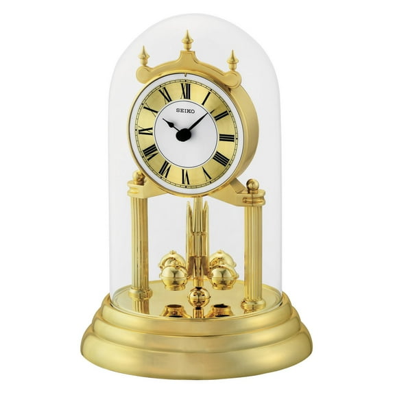 Seiko 9" Anniversary Clock - Gold Tone Glass Cover Analog Quartz QHN006GLH